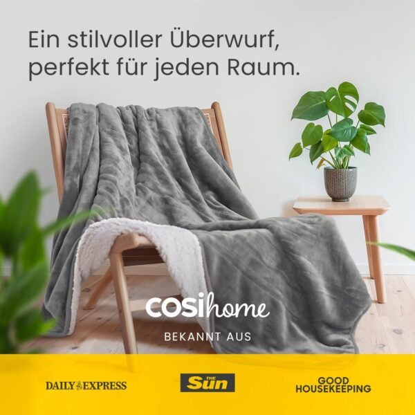 Cosi Home Electric Blanket 180 x 130 cm - Electric Heat Blanket with Automatic Shut-Off, Overheating Protection, Washable, Cuddly Sherpa & Fleece, 10 Heat Settings with Digital Remote Control - Grey