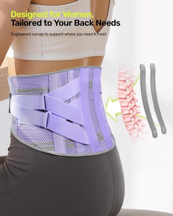 Back Support Belt for Women, 9-Way Back Brace, Ergonomic Lumbar Support with 3D Pad, Kidney Belt for Back Pain, Purple, Size M (Waist: 85-100 cm)