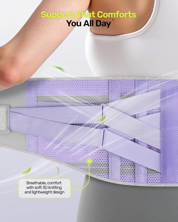 Back Support Belt for Women, 9-Way Back Brace, Ergonomic Lumbar Support with 3D Pad, Kidney Belt for Back Pain, Purple, Size M (Waist: 85-100 cm)