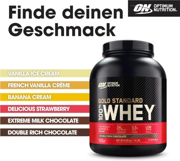 Optimum Nutrition Gold Standard Whey Muscle Building and Recovery Protein Powder With Glutamine and Amino Acids, Double Rich Chocolate, 74 Servings, 2.27kg, packaging may vary