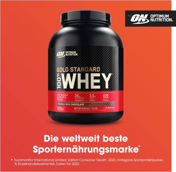 Optimum Nutrition Gold Standard Whey Muscle Building and Recovery Protein Powder With Glutamine and Amino Acids, Double Rich Chocolate, 74 Servings, 2.27kg, packaging may vary