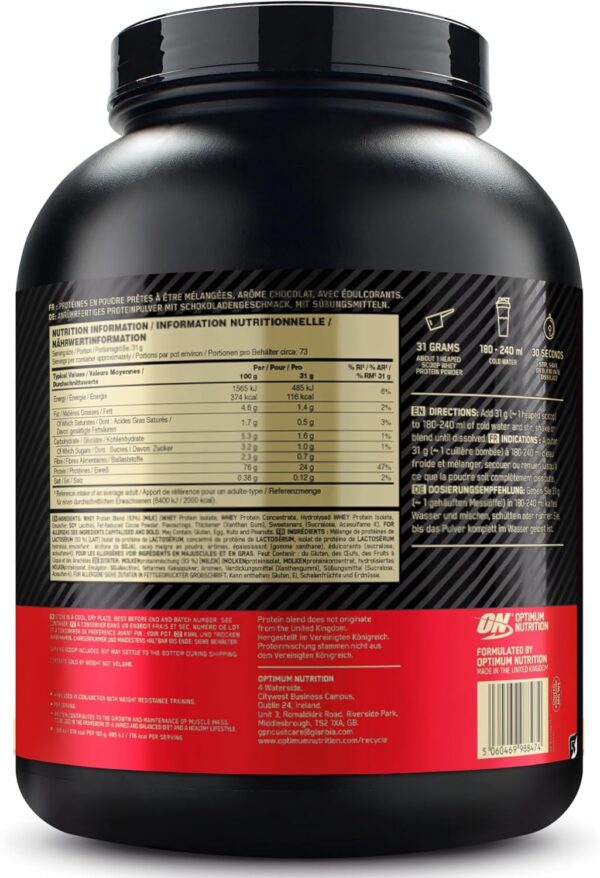 Optimum Nutrition Gold Standard Whey Muscle Building and Recovery Protein Powder With Glutamine and Amino Acids, Double Rich Chocolate, 74 Servings, 2.27kg, packaging may vary