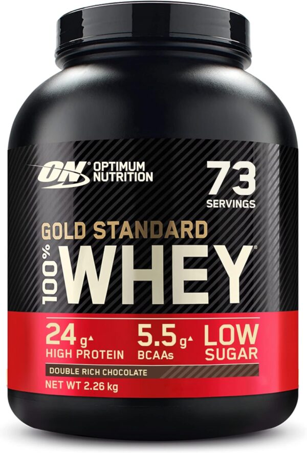 Optimum Nutrition Gold Standard Whey Muscle Building and Recovery Protein Powder With Glutamine and Amino Acids, Double Rich Chocolate, 74 Servings, 2.27kg, packaging may vary