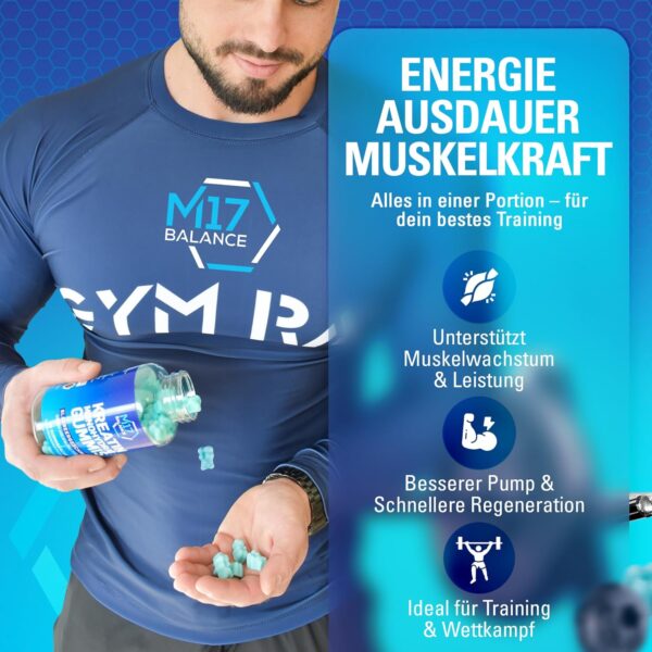 Creatine Monohydrate Gummy Bears - 5000 mg Creatine with BCAAs & L-Carnitine per Dose - For Muscle Building - Sugar Free, Anti-Melt Formula, Vegan, Gluten Free - 30 Servings (90 Pieces, Blueberry)