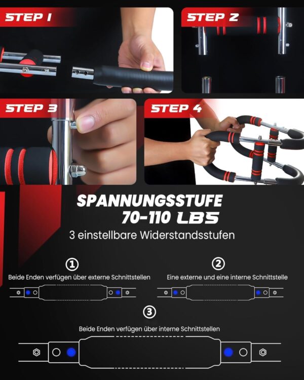 61bwvlhMmhL._AC_SL1500_.jpg Twister Armtrainer – Verstellbares Brust Trainingsgerät (30-50 kg / 70-110 lb), Portable Power Twister Stange mit abnehmbarem Design – Fitnessübungen überall Fitnessgeräte für Zuhause