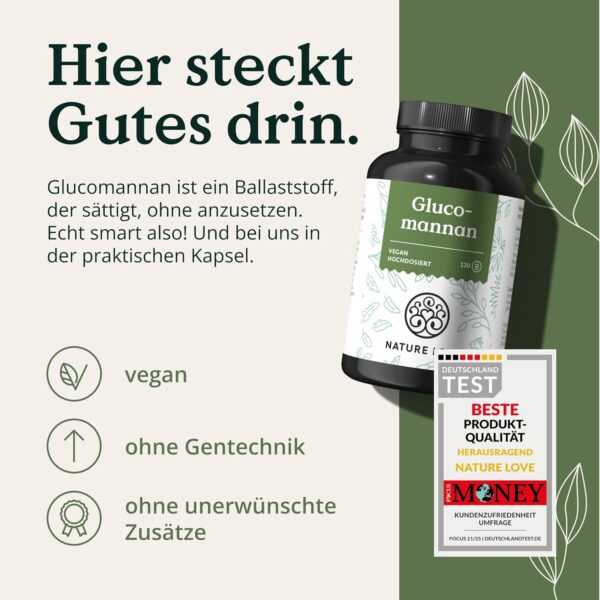 Lose weight with glucomannan from the konjac root - by Nature Love - 120 capsules. 4,000 mg per daily dose - high dose, vegan, made in Germany.