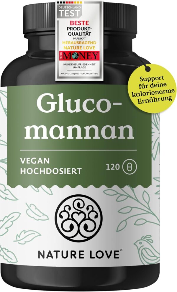 Lose weight with glucomannan from the konjac root - by Nature Love - 120 capsules. 4,000 mg per daily dose - high dose, vegan, made in Germany.