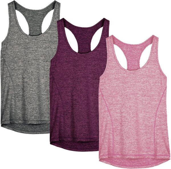 icyzone Women's Sports Top, Yoga Tank Top, Racerback Top, Running, Fitness, Functional Shirt, Pack of 3