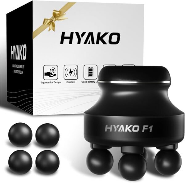 511I22Ux2L._AC_SL1024_.jpg HYAKO F1 Massage Gun, Massage Gun, 4-Head, 5 Modes, Adjustable Mini Deep Tissue Massager for Back, Neck and Legs and the Whole Body, Electric Hand Massager for Muscle Massage