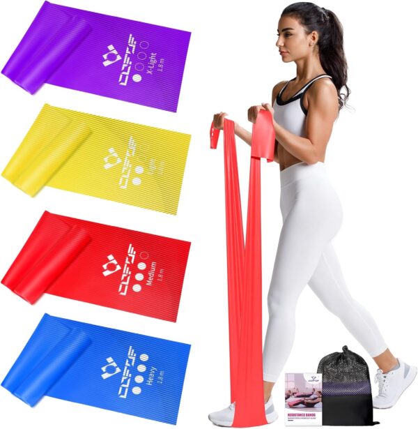 COFOF Fitnessbänder 4er-Set, Gymnastikband mit 4 Widerstandsstufen, Fitnessband mit Tragetasche & Übungsanleitung Geliefert Ideal für Yoga, Pilates