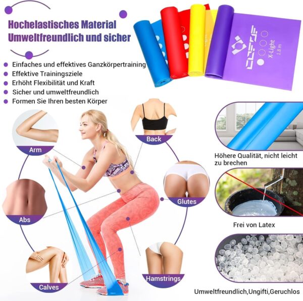 COFOF Fitnessbänder 4er-Set, Gymnastikband mit 4 Widerstandsstufen, Fitnessband mit Tragetasche & Übungsanleitung Geliefert Ideal für Yoga, Pilates