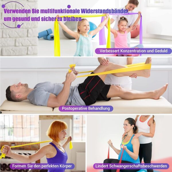 COFOF Fitnessbänder 4er-Set, Gymnastikband mit 4 Widerstandsstufen, Fitnessband mit Tragetasche & Übungsanleitung Geliefert Ideal für Yoga, Pilates